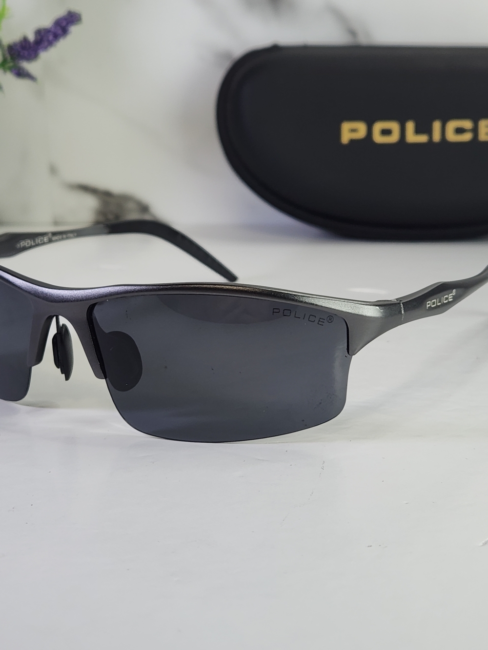 Police Sunglasses in Gunmetal with Black Lenses